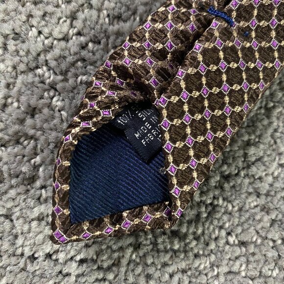 Canali Designer Necktie Tie Silk Made in Italy Brown Purple Width 3.75" - Picture 5 of 6